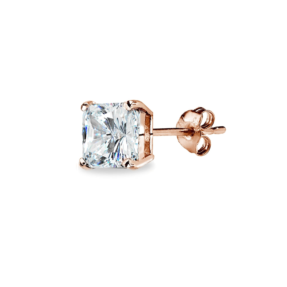 Rose Gold Flash Sterling Silver AAA Cubic Zirconia 7x7mm Princess-Cut Square Stud Earrings-2