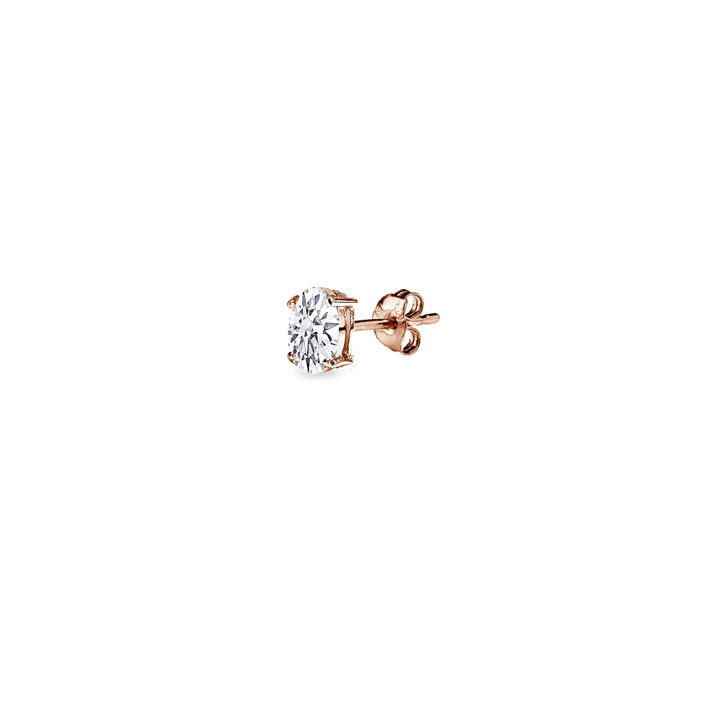 Rose Gold Flash Sterling Silver AAA Cubic Zirconia 5x3mm Oval-Cut Stud Earrings-2