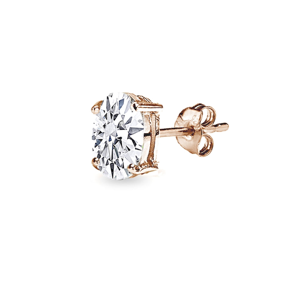 Rose Gold Flash Sterling Silver AAA Cubic Zirconia 8x6mm Oval-Cut Stud Earrings-2