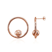 Rose Gold Flashed Sterling Silver Polished Open Circle Beaded Frontal Hoop Drop Earrings