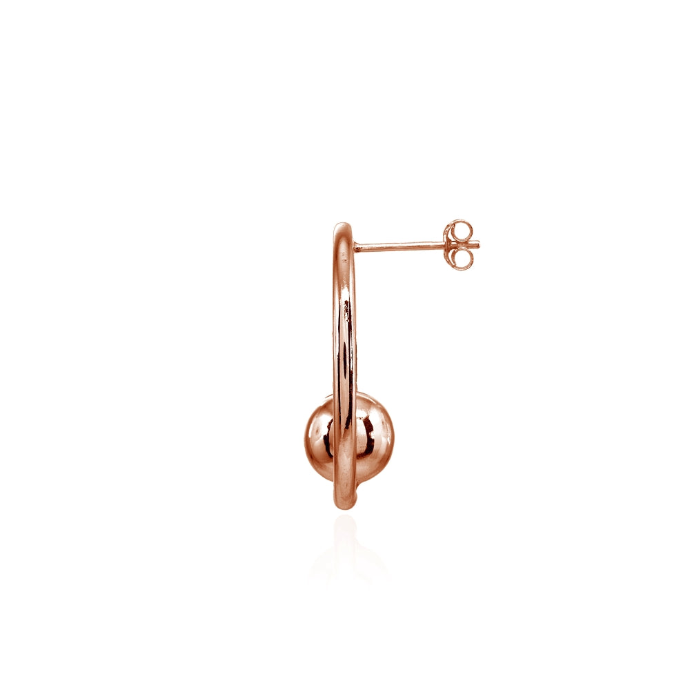 Rose Gold Flashed Sterling Silver Polished Open Circle Beaded Frontal Hoop Drop Earrings-2