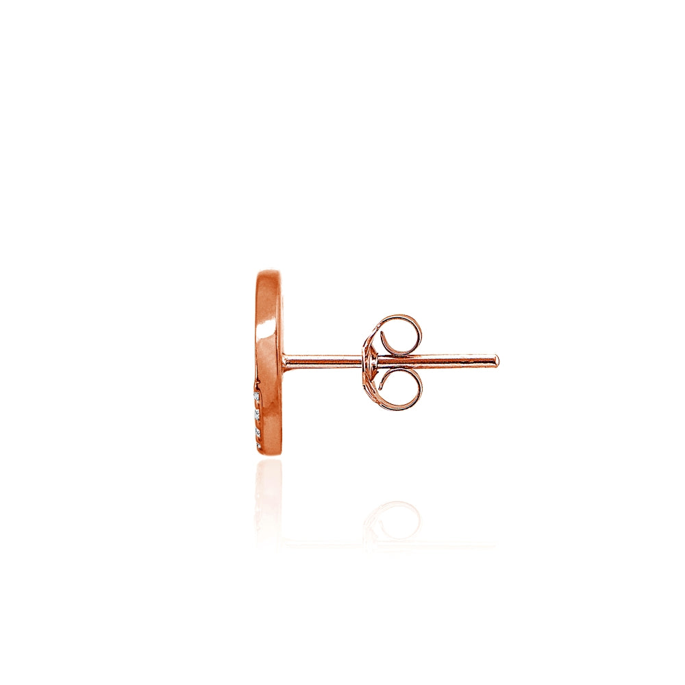 Rose Gold Flashed Sterling Silver Polished Round Disk Cubic Zirconia Dainty Stud Earrings-2