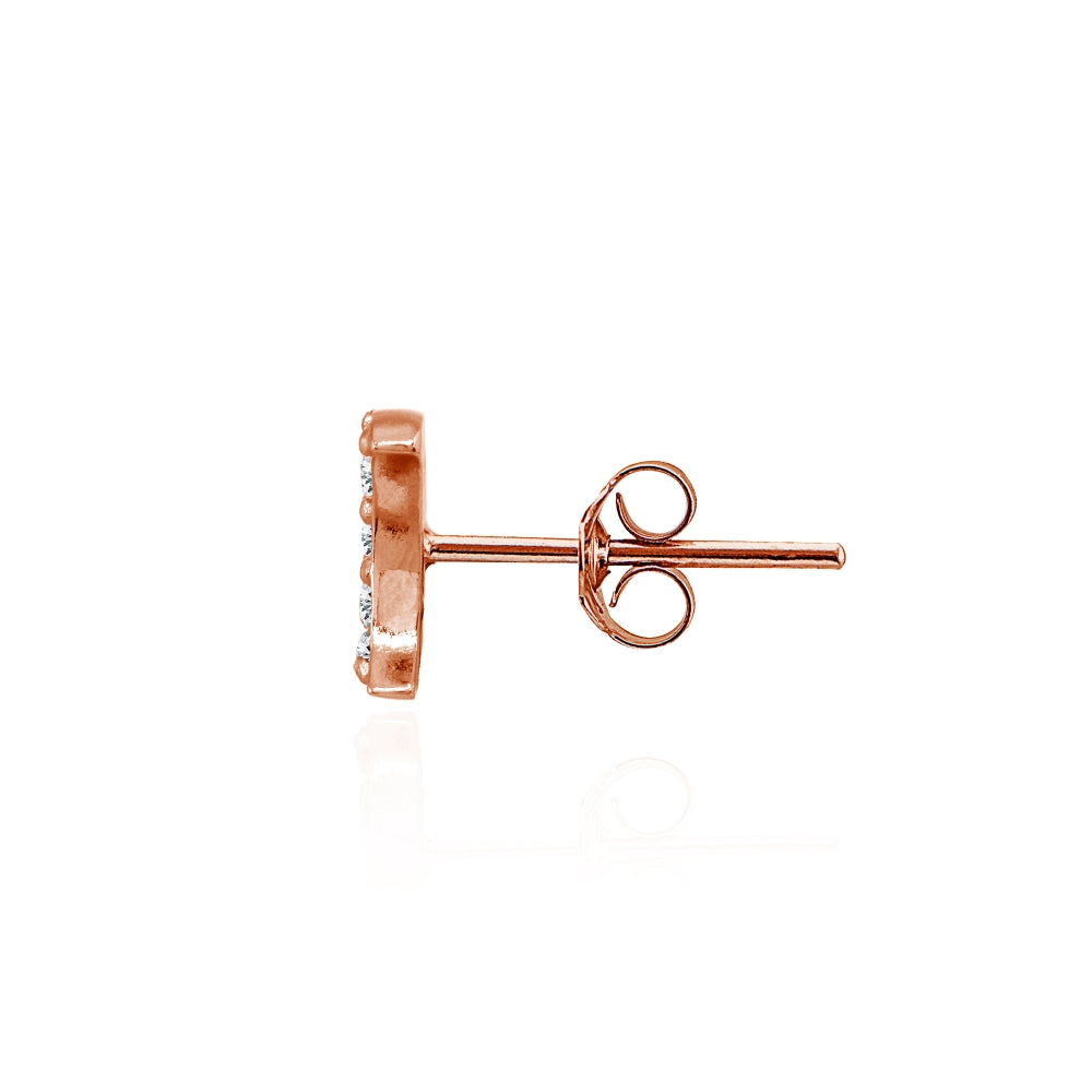 Rose Gold Flashed Sterling Silver Crescent Moon Cubic Zirconia Dainty Stud Earrings-2