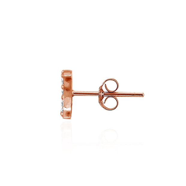 Rose Gold Flashed Sterling Silver Crescent Moon Cubic Zirconia Dainty Stud Earrings