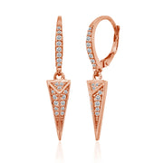 Rose Gold Flashed Sterling Silver Polished Triangle Cubic Zirconia Drop Dangle Leverback Earrings