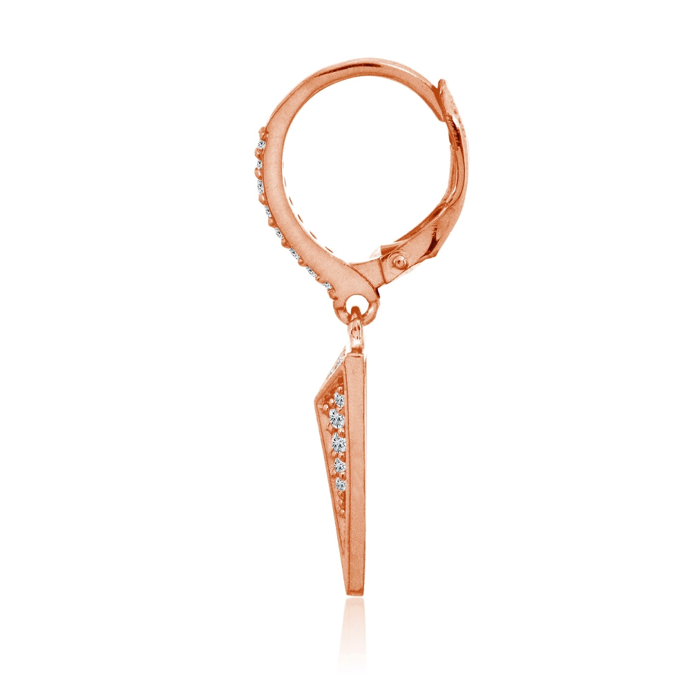 Rose Gold Flashed Sterling Silver Polished Triangle Cubic Zirconia Drop Dangle Leverback Earrings-2