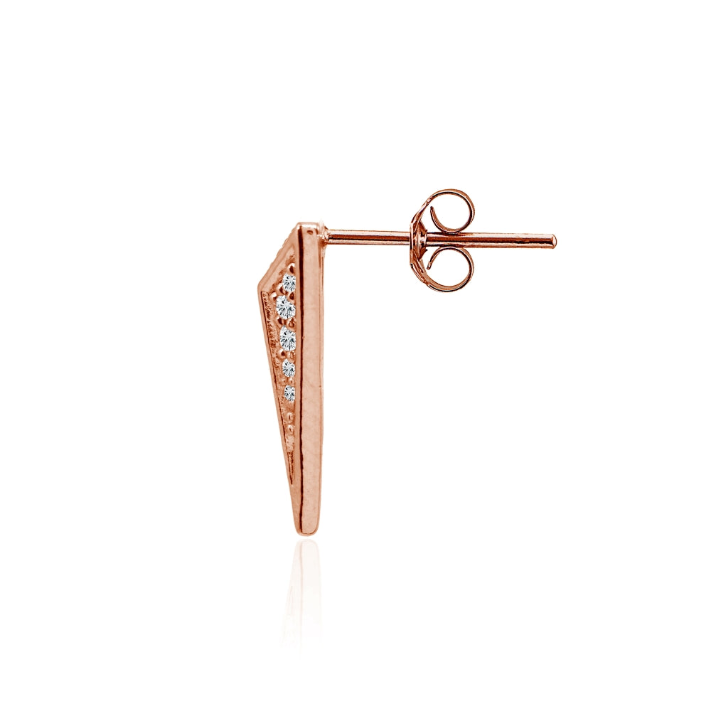 Rose Gold Flashed Sterling Silver Polished Triangle Cubic Zirconia Drop Earrings-2