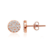 Rose Gold Flashed Sterling Silver Cubic Zirconia Round Polished Disc 8mm Small Button Stud Earrings