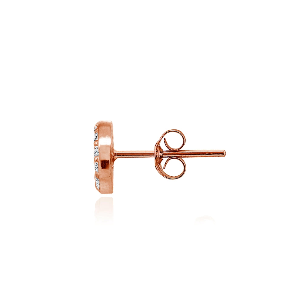 Rose Gold Flashed Sterling Silver Cubic Zirconia Round Polished Disc 8mm Small Button Stud Earrings-2