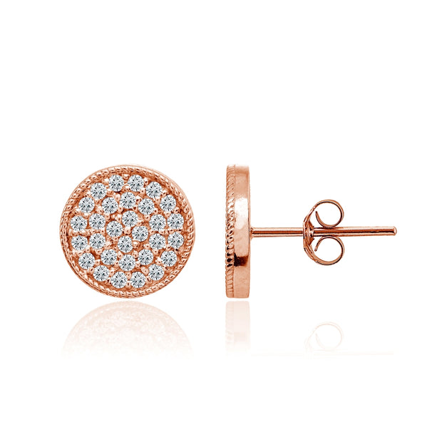 Rose Gold Flashed Sterling Silver Cubic Zirconia Round Polished Disc 11mm Small Button Stud Earrings