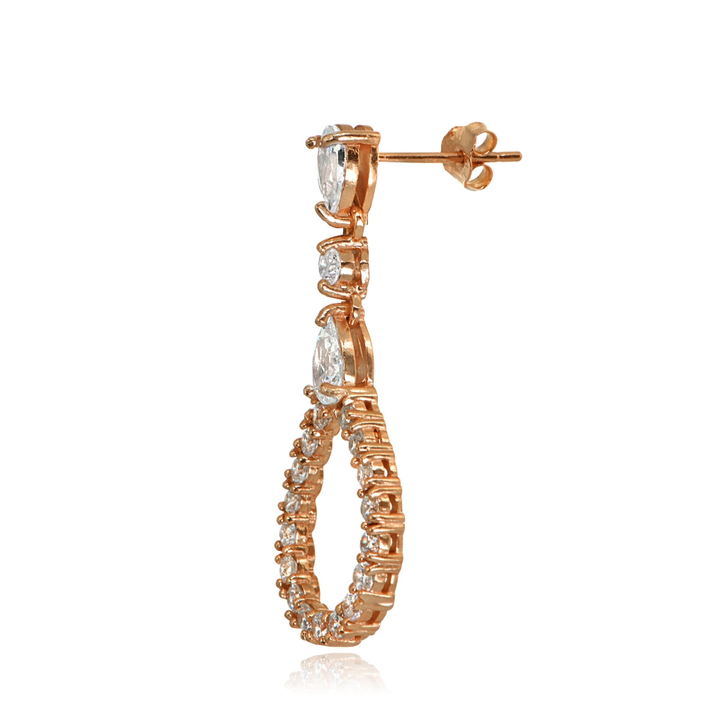 Rose Gold Flashed Sterling Silver Cubic Zirconia Teardrop Statement Dangle Drop Earrings-2