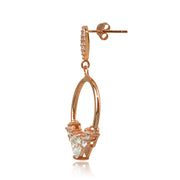 Rose Gold Flashed Sterling Silver Cubic Zirconia Heart Frontal Hoop Dangle Drop Earrings