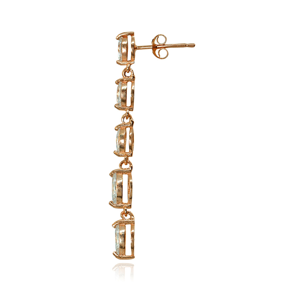 Rose Gold Flashed Sterling Silver Cubic Zirconia Marquise-cut Long Dangle Drop Earrings-2