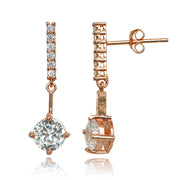 Rose Gold Flashed Sterling Silver Cubic Zirconia Round-cut Encrusted Bar Statement Dangle Drop Earrings