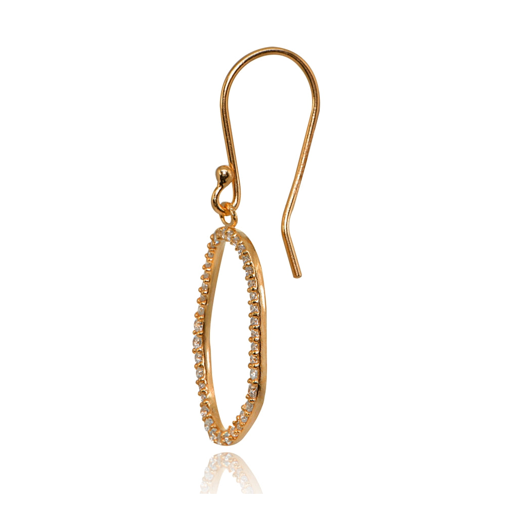 Rose Gold Flashed Sterling Silver Polished Cubic Zirconia Geometric Dainty Fishhook Dangle Earrings-2