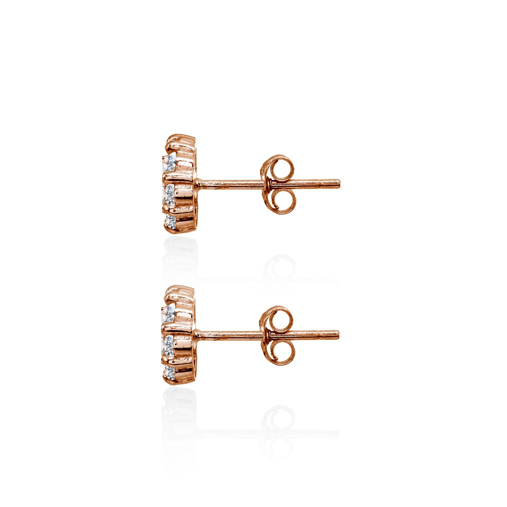 Rose Gold Flashed Sterling Silver Cubic Zirconia Princess-Cut and Round-Cut Halo 8mm Stud Earrings-2