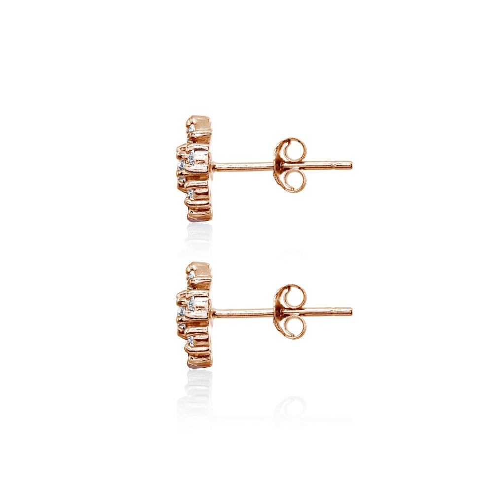 Rose Gold Flashed Sterling Silver Polished Cubic Zirconia Round-Cut Snowflake 9mm Stud Earrings-2