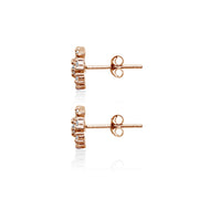 Rose Gold Flashed Sterling Silver Polished Cubic Zirconia Round-Cut Snowflake 9mm Stud Earrings