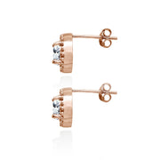 Rose Gold Flashed Sterling Silver Cubic Zirconia Round-Cut Beaded Halo 10mm Stud Earrings