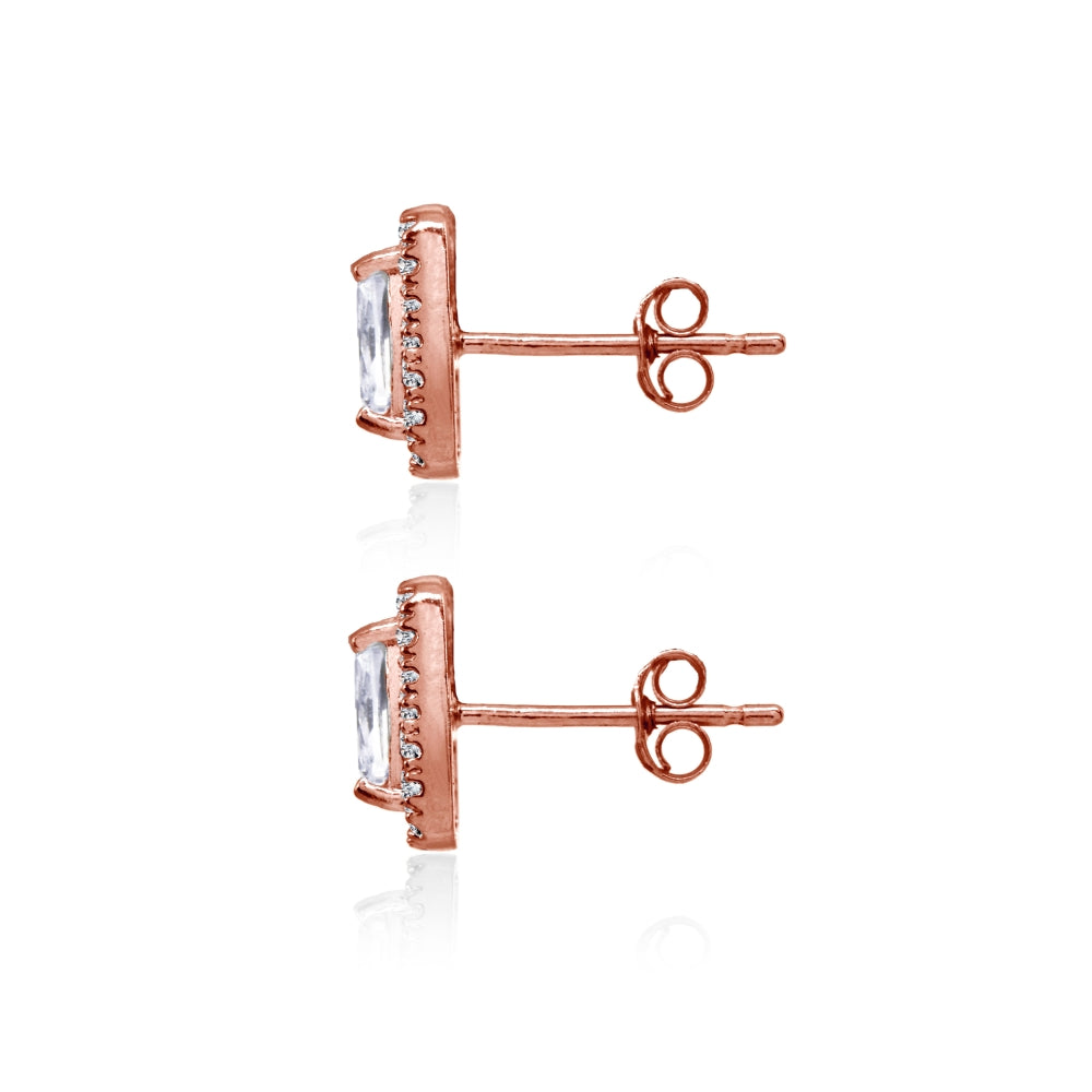 Rose Gold Flashed Sterling Silver Cubic Zirconia Cushion-Cut Halo Stud Earrings-2