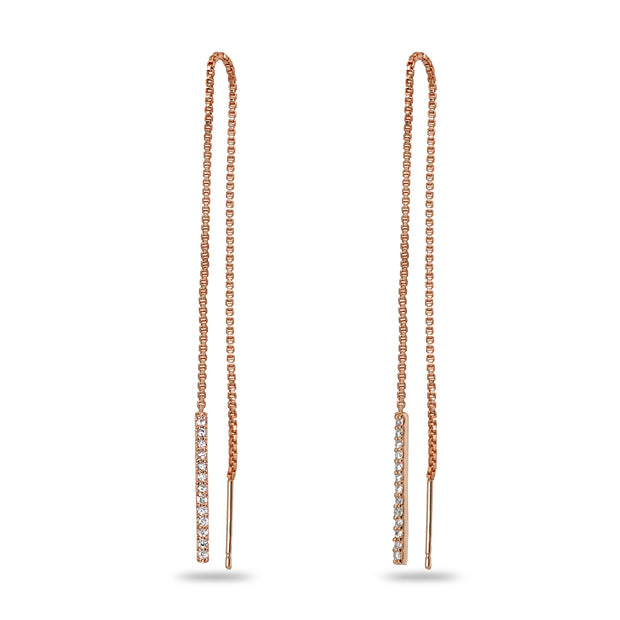 Rose Gold Flashed Sterling Silver Cubic Zirconia Bar Dangle Chain Long Drop Wrap Tassel Threader Earrings
