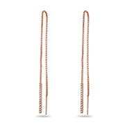 Rose Gold Flashed Sterling Silver Cubic Zirconia Bar Dangle Chain Long Drop Wrap Tassel Threader Earrings