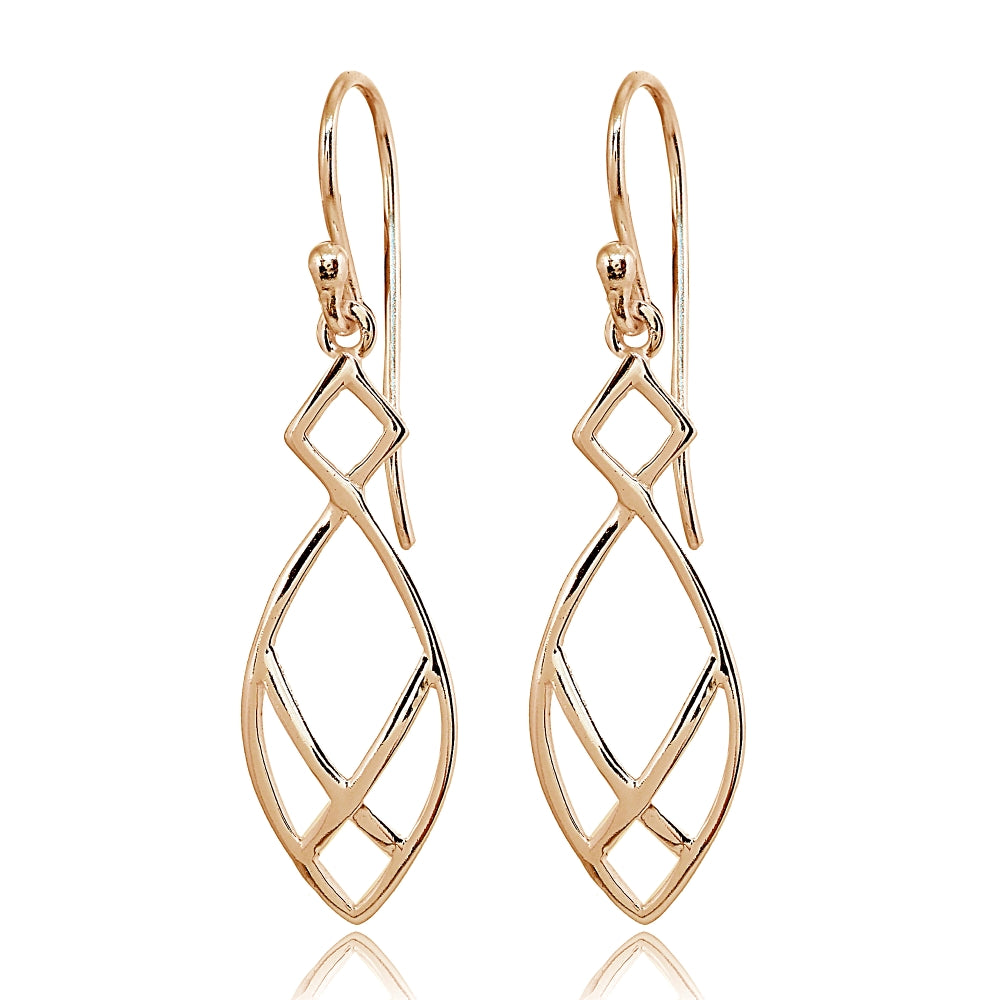 Rose Gold Flashed Sterling Silver Polished Geometric Teardrop X Tie Dangle Earrings