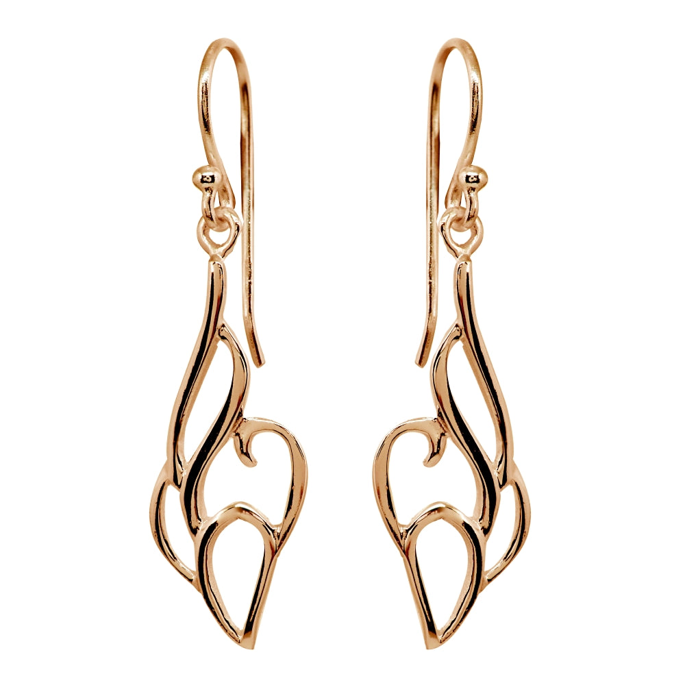Rose Gold Flashed Sterling Silver Polished Abstract Filigree Swirls Dangle Earrings