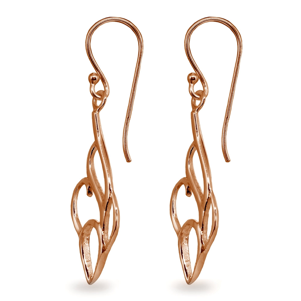 Rose Gold Flashed Sterling Silver Polished Abstract Filigree Swirls Dangle Earrings-2