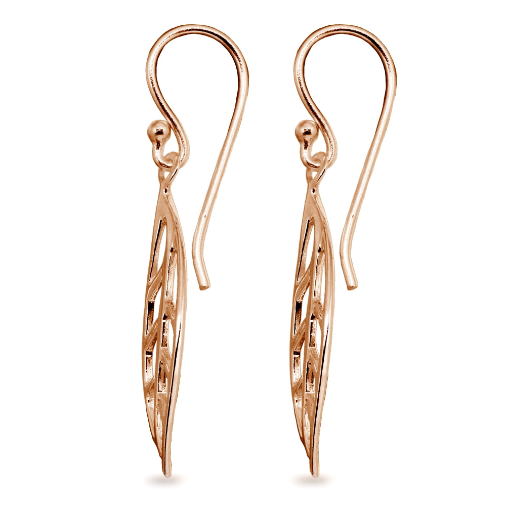 Rose Gold Flashed Sterling Silver Polished Leaf Fall Autumn Dangle Earrings-2