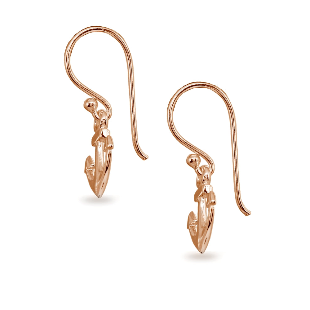 Rose Gold Flashed Sterling Silver Polished Anchor Nautical Navy Dangle Earrings-2