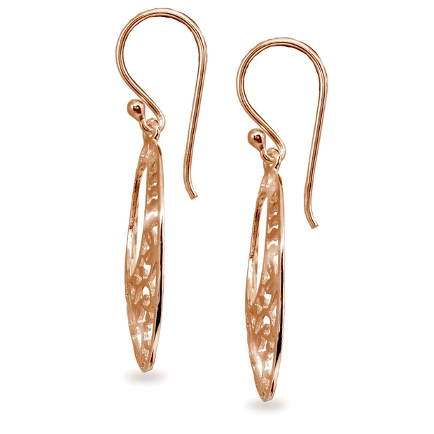 Rose Gold Flashed Sterling Silver Polished Oval Heart Filigree Cut Out Dangle Earrings