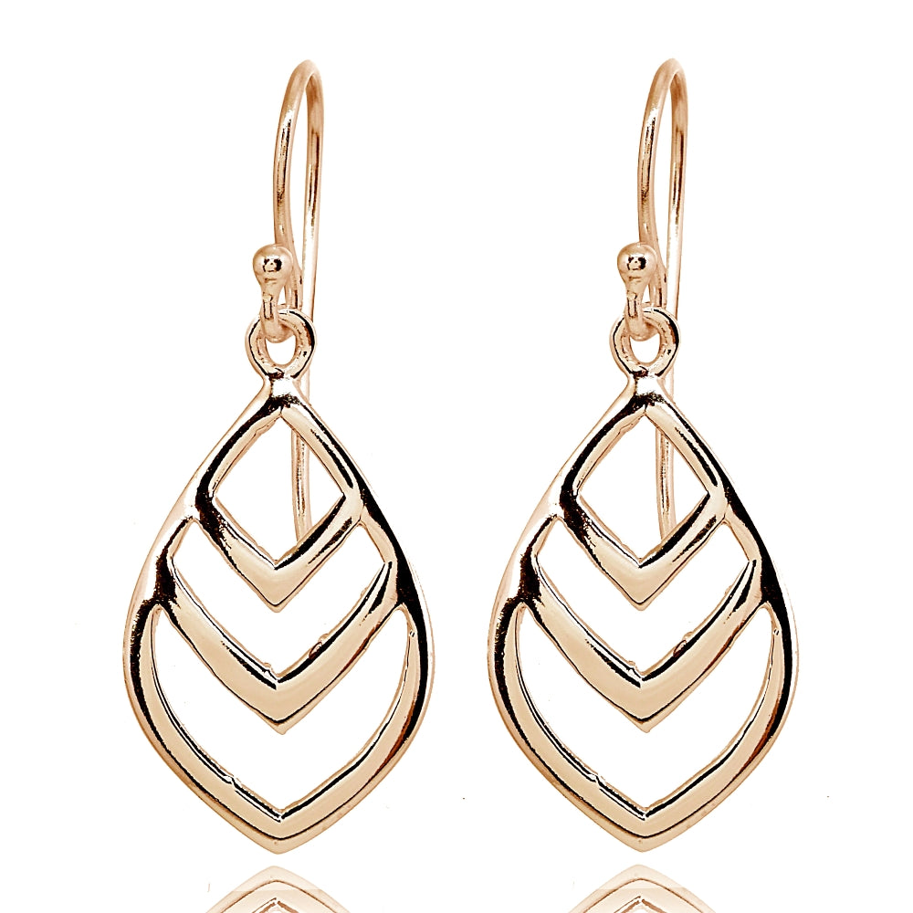 Rose Gold Flashed Sterling Silver Polished V Chevron Leaf Nature Dangle Earrings