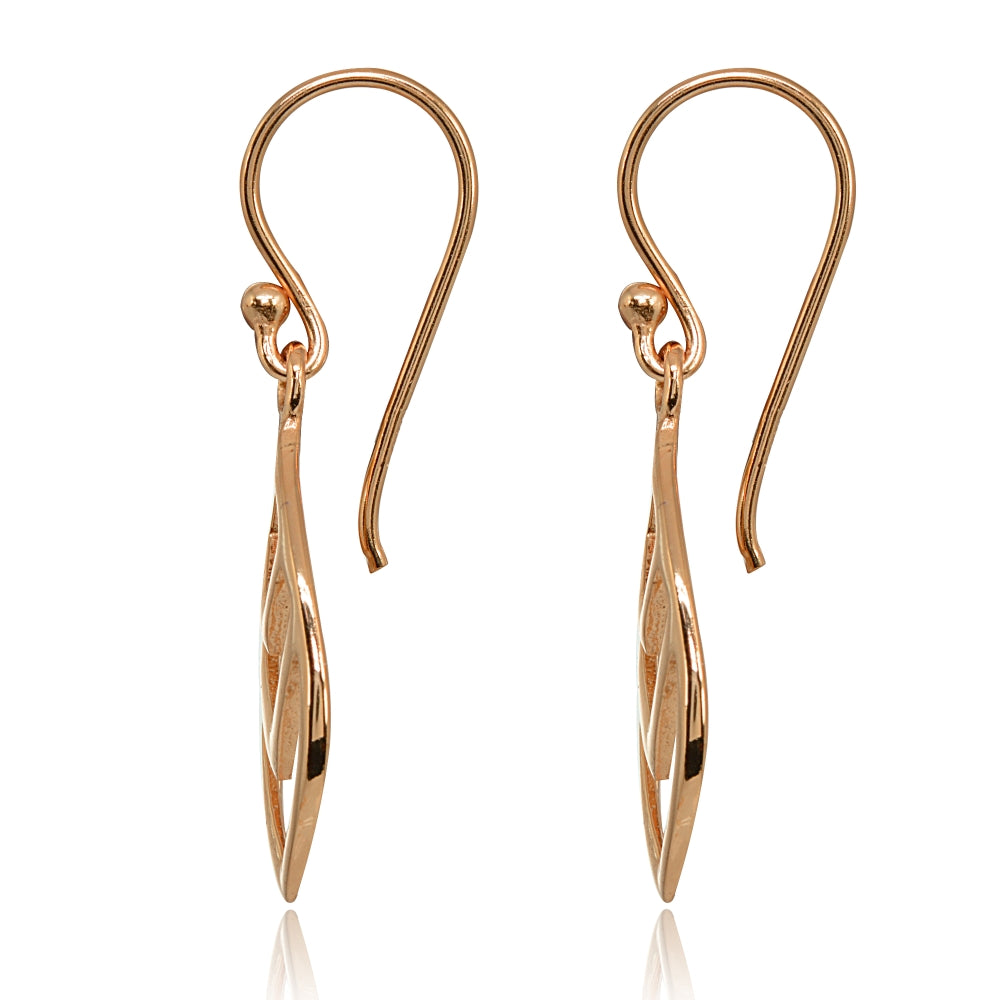 Rose Gold Flashed Sterling Silver Polished V Chevron Leaf Nature Dangle Earrings-2