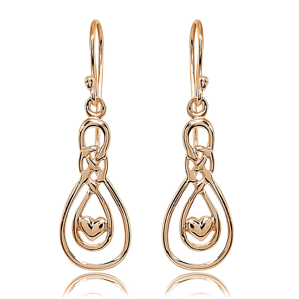 Rose Gold Flashed Sterling Silver Polished Heart Double Infinity Dangle Earrings