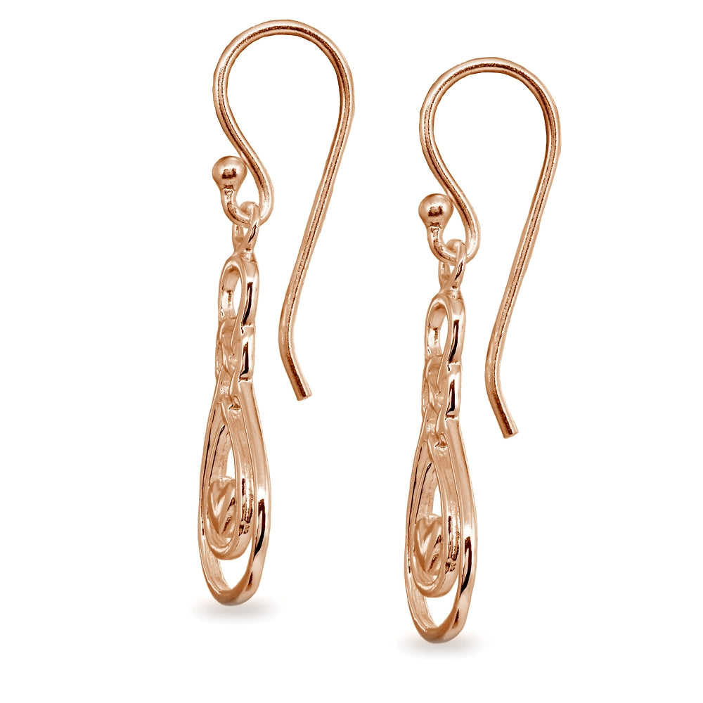 Rose Gold Flashed Sterling Silver Polished Heart Double Infinity Dangle Earrings-2