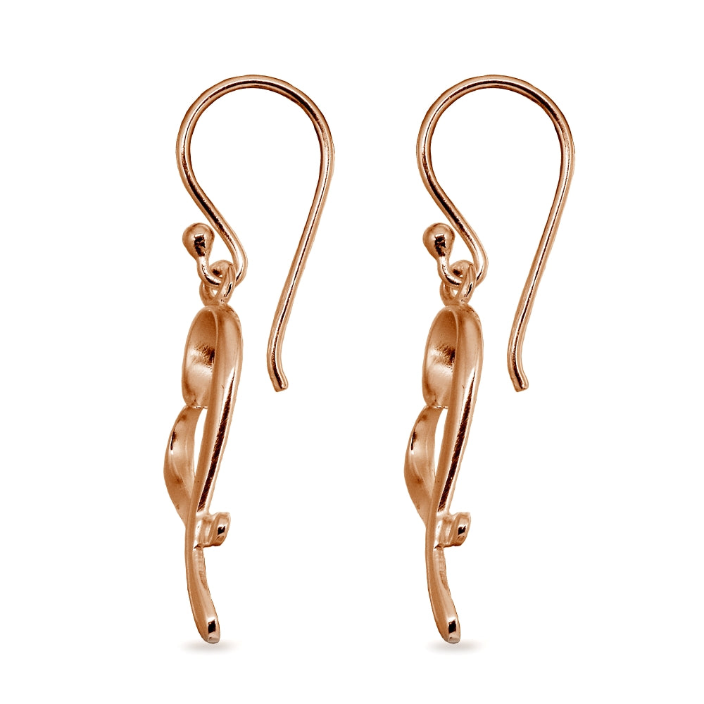 Rose Gold Flashed Sterling Silver Polished Heart Love Dangle Earrings-2