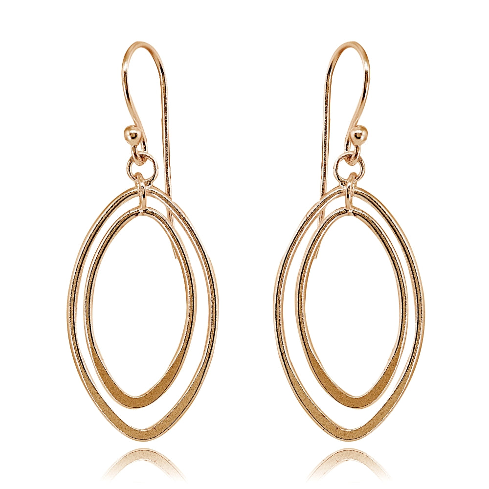 Rose Gold Flashed Sterling Silver Polished Layered Almond Shape Dangle Earrings