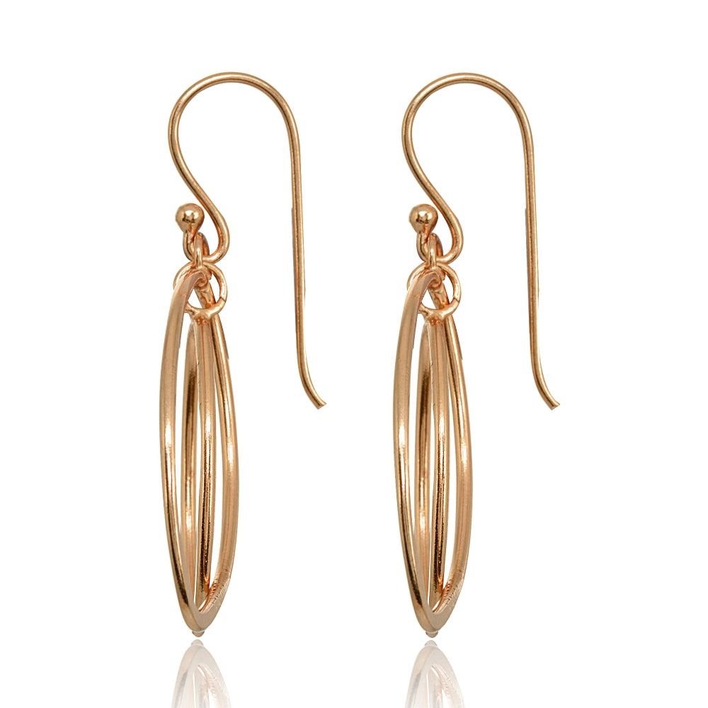 Rose Gold Flashed Sterling Silver Polished Layered Almond Shape Dangle Earrings-2