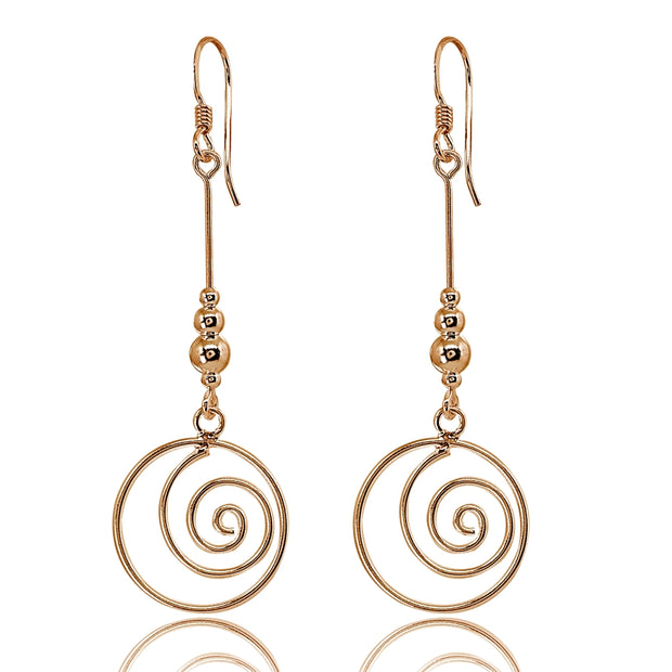 Rose Gold Flashed Sterling Silver Polished Spiral Swirl Beads Long Dangle Earrings