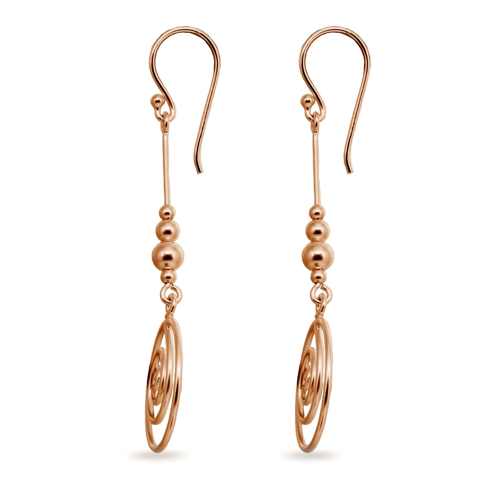 Rose Gold Flashed Sterling Silver Polished Spiral Swirl Beads Long Dangle Earrings-2
