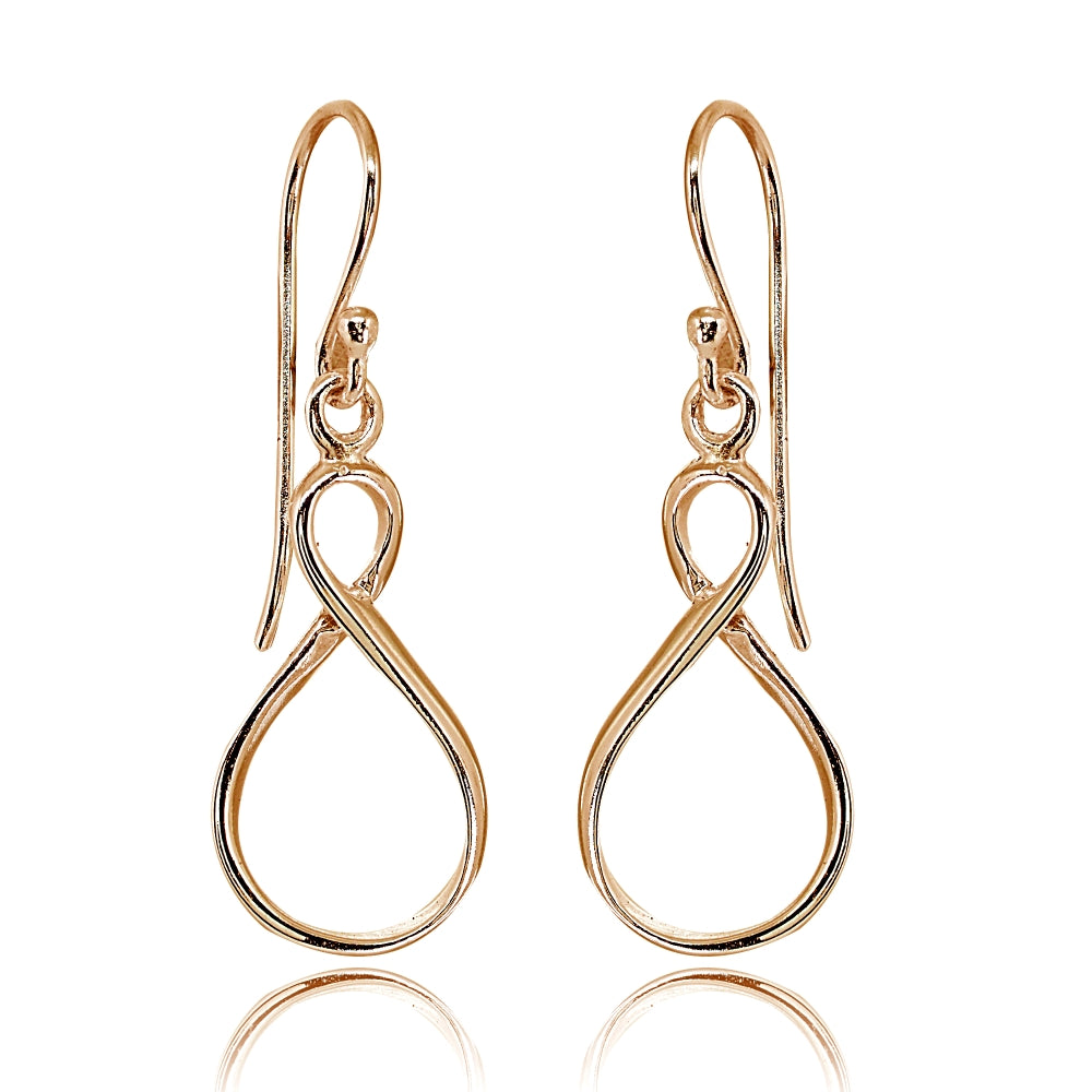 Rose Gold Flashed Sterling Silver Polished Infinity Symbol Figure 8 Dangle Earrings