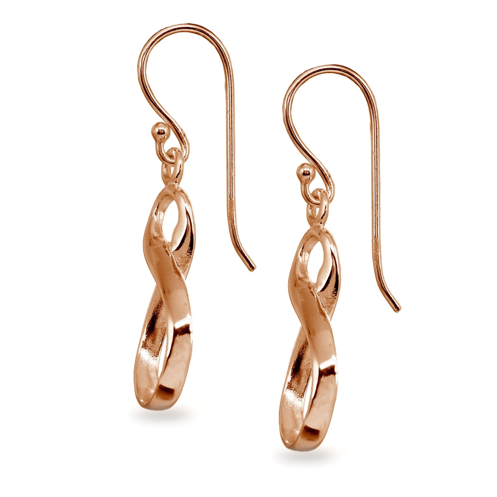 Rose Gold Flashed Sterling Silver Polished Infinity Symbol Figure 8 Dangle Earrings-2
