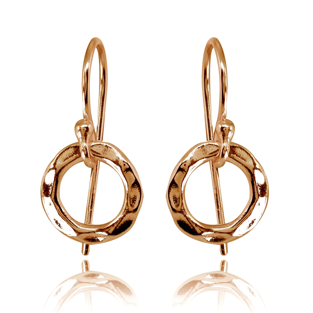 Rose Gold Flashed Sterling Silver Polished Small Circle Frontal Hoop Dangle Earrings