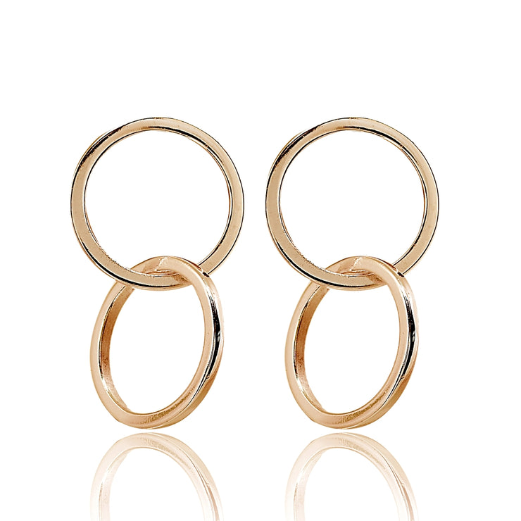 Rose Gold Flashed Sterling Silver Polished Interlocking Double Circle Frontal Hoop Drop Earrings
