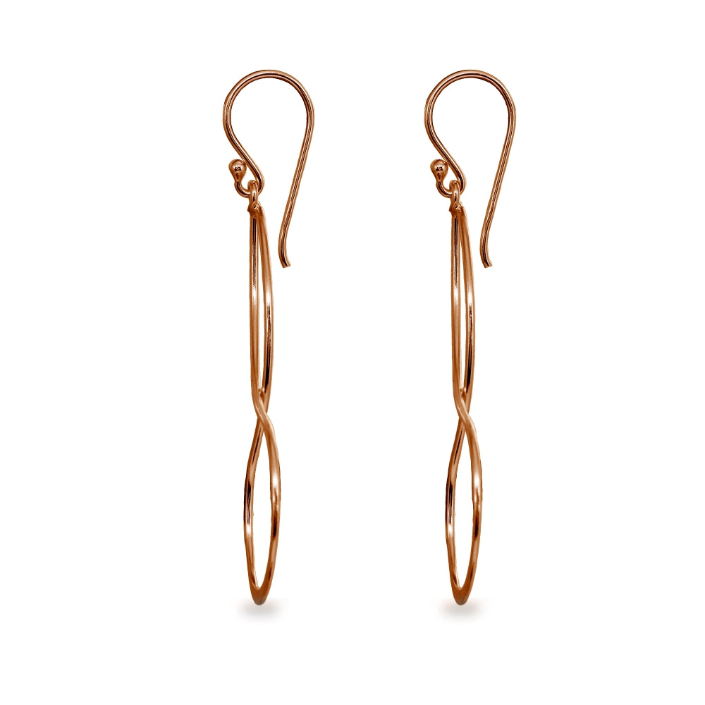 Rose Gold Flashed Sterling Silver Polished Infinity Symbol Marquise Shape Dangle Earrings-2
