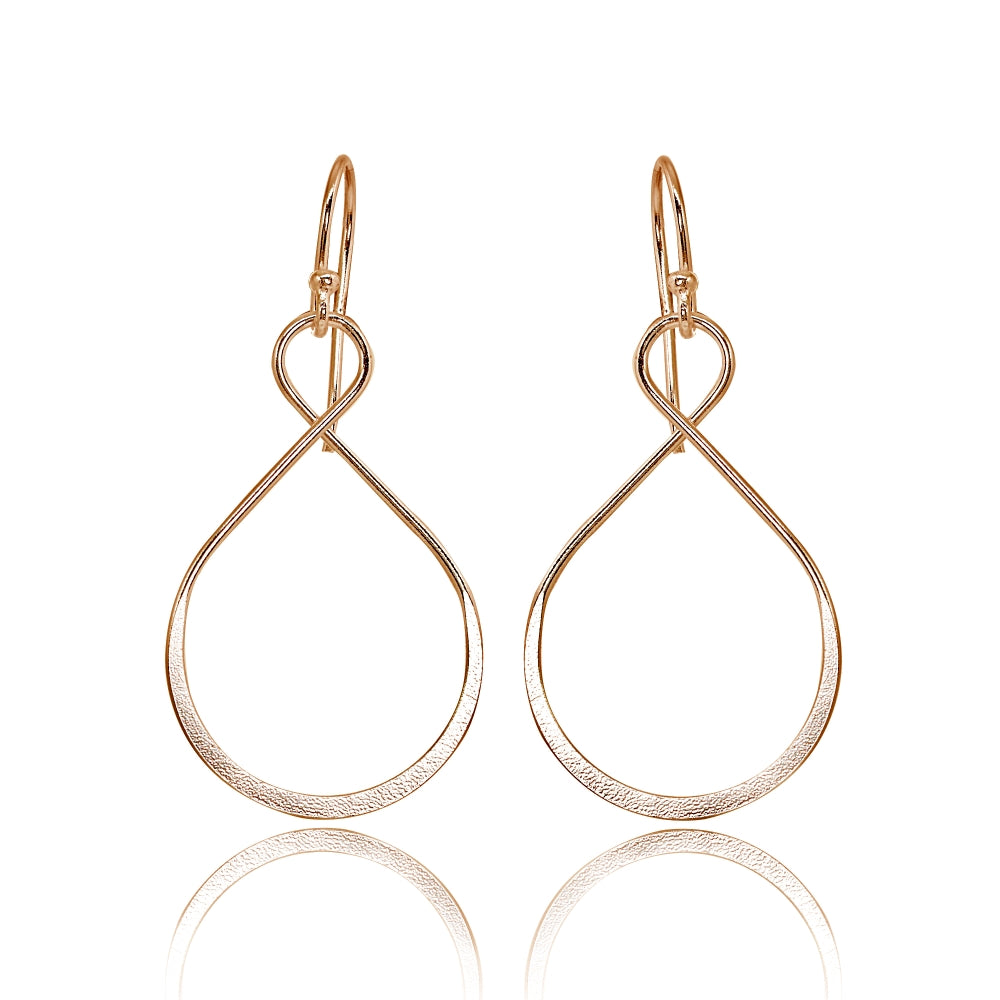 Rose Gold Flashed Sterling Silver Polished Infinity Symbol Teardrop Shape Dangle Earrings