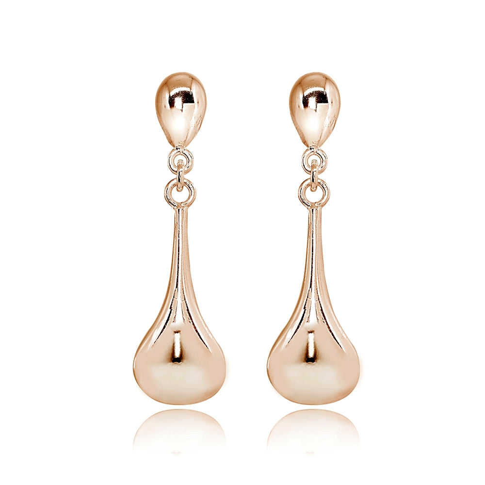 Rose Gold Flashed Sterling Silver Polished Teardrop Long Drop Dangle Earrings