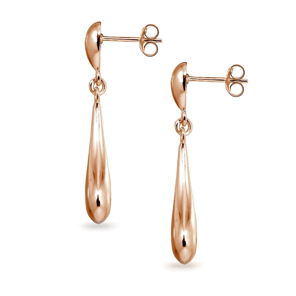 Rose Gold Flashed Sterling Silver Polished Teardrop Long Drop Dangle Earrings-2