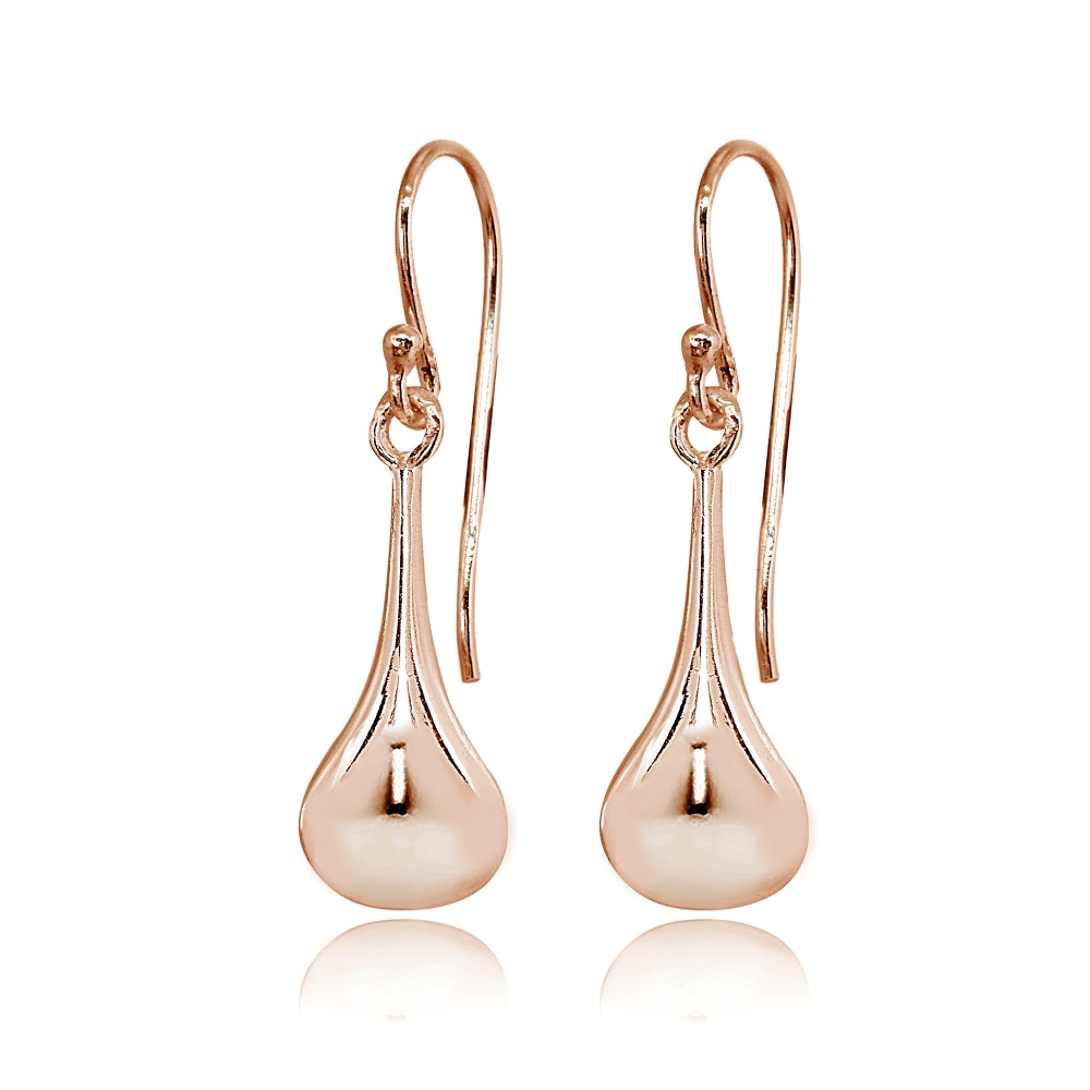 Rose Gold Flashed Sterling Silver Polished Teardrop Long Drop Earrings